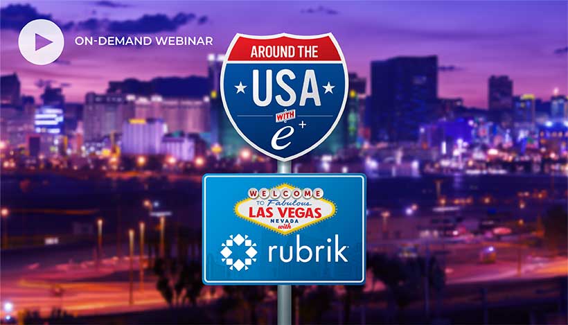 Around the USA webinar thumbnail showing company logo, title and image of city with a highway sign